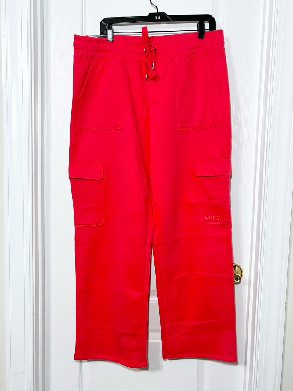 NWT DKNY Straight Leg Fleece Cargo Pants Hot Pink Large